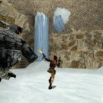 Lara Croft combattant le gardien du talion