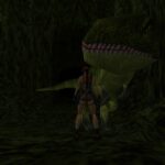 Lara face à un t-rex