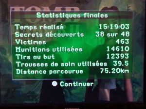 15H19 de jeu, 38 secrets trouvés sur 48 et 39.5 médikits utilisés