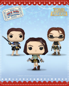 3 figurines Funko Pop Lara Croft lors de la Funko Fair 2026