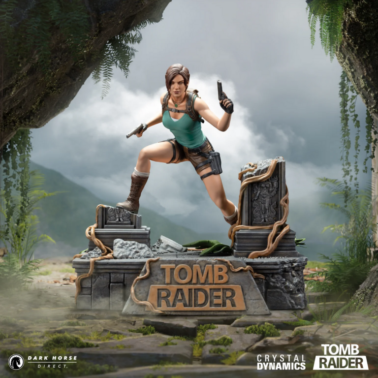figurine de lara croft sur des ruines