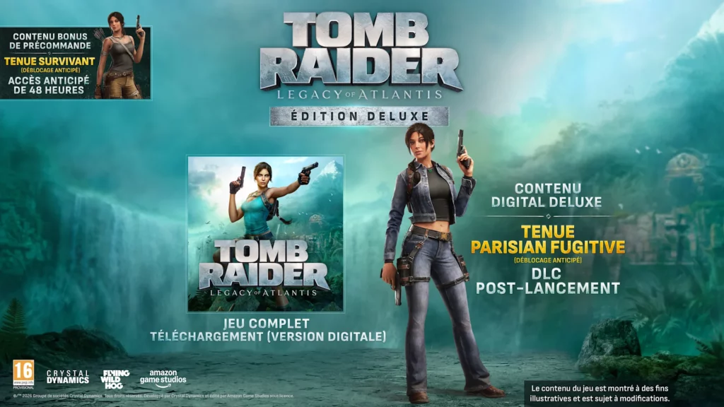 l'édition Deluxe du jeu Legacy of Atlantis : le jeu + le DLC tenue Survivante + la tenue Fugitive Parisienne + le DLC post-lancement